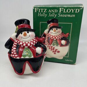 Fitz and Floyd Holly Jolly Snowman Lidded Box with Original Box 2004 EUC